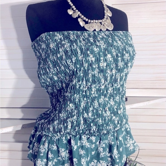 Shein Strapless Floral Chiffon Ruffled Top XS - Picture 7 of 8